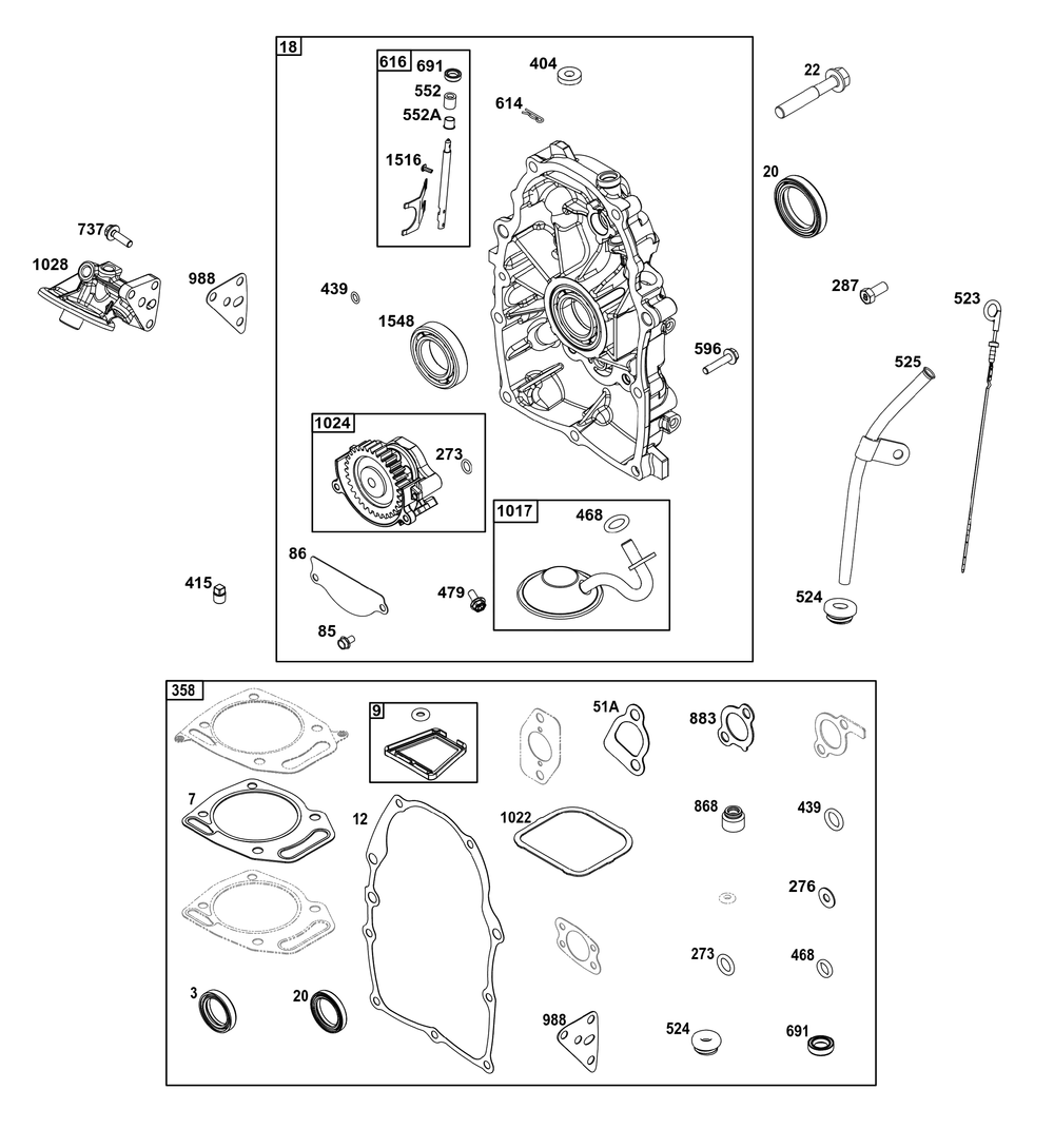 Crankcase Cover/Sump Group Diagram and Parts List for 305447-0600-G1 200000 - 399999 Briggs and Stratton Engine
